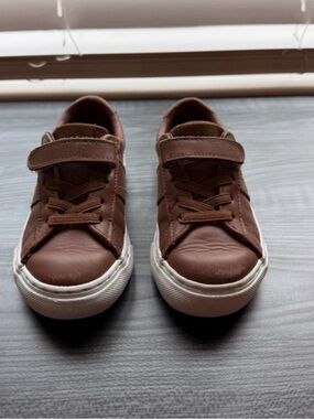 Polo by Ralph Lauren Brown Leather-Look Kids Sneakers with White Sole